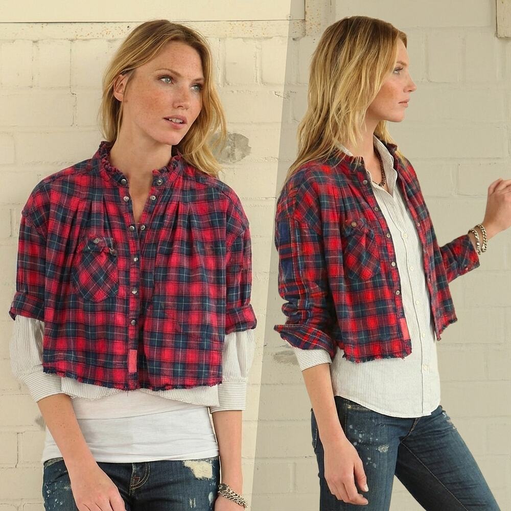 We The Free Long Sleeve Button Down Cropped Flannel Shirt - S - New